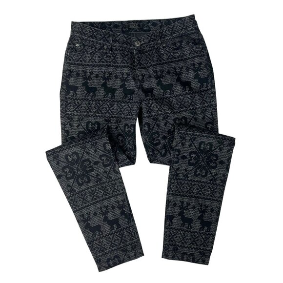 MAC Skinny Clean Jeans Size 40/30 10 US Black Gray Nordic Fair Isle Reindeer - Picture 2 of 10